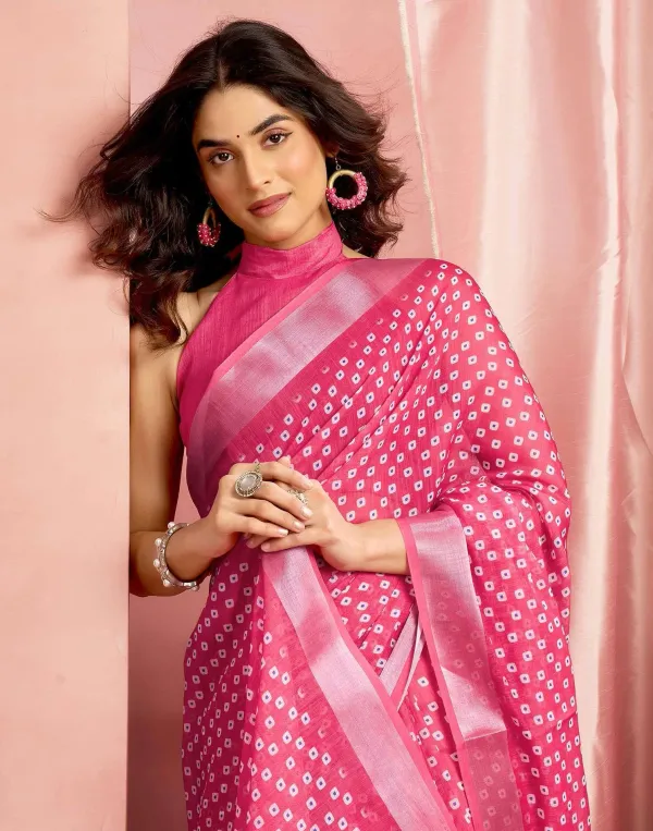 Dark_Pink_Cotton_Linen_Printed_Saree