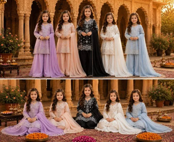 Peach_Girls_Wedding_Wear_Top_Palazzo_And_Dupatta_Set_With_Sequence_Work