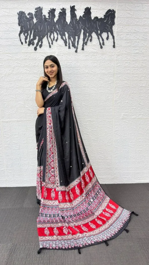 Ajrakh_Real_Mirror_Work_Semi_Gajji_Silk_Soft_And_Smooth_Saree