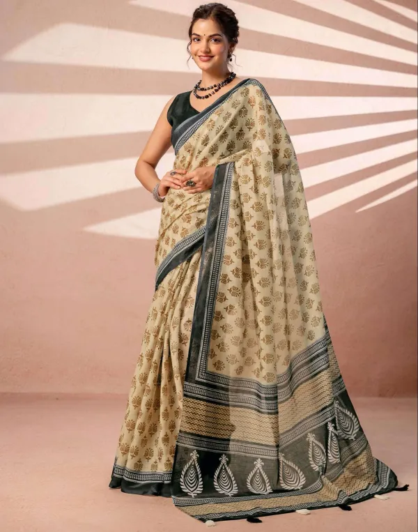 Dark_Beige_Linen_Printed_Saree