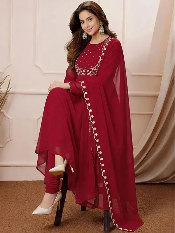 Red_Georgette_Embroidered_Flared_Anarkali_Kurti_With_Pants_Dupatta_Set_Veronica_Fashion_Hub
