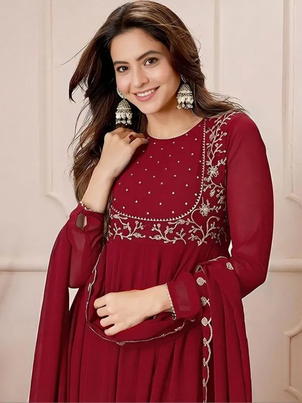 Red_Georgette_Embroidered_Flared_Anarkali_Kurti_With_Pants_Dupatta_Set_Veronica_Fashion_Hub