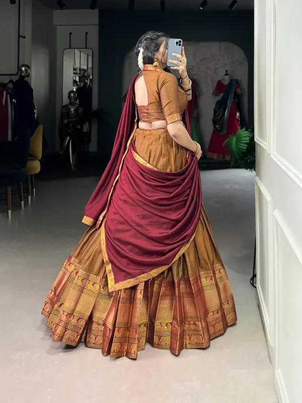 Narayan_Pattu_Lehenga_And_Dupatta_Purple_Teal_Blue_Silk_Blend_Set_With_A_Red_Gold_Zari_Border_Not_An_Off_White_Purple_Checks_Set