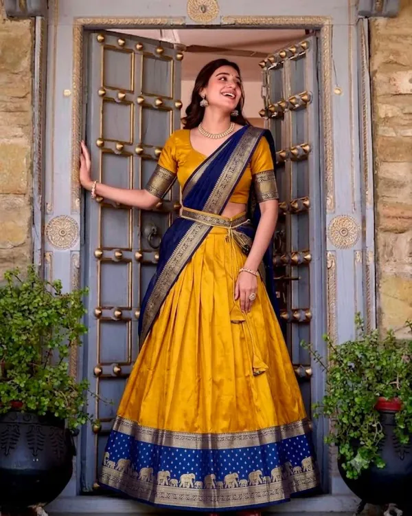 Narayan_Pattu_Lehenga_Is_A_Traditional_South_Indian_Ensemble_Crafted_From_Premium_Silk_Pattu_And_Distinguished_By_Intricate_Royal_Zari_Weaving