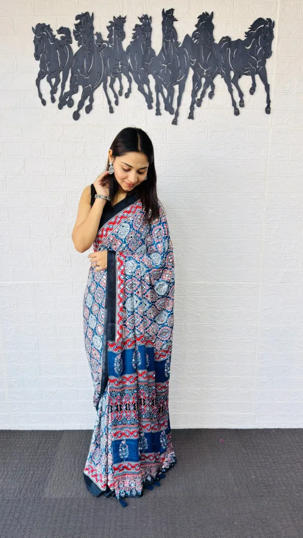 Ajarakh_Real_Mirror_Work_Semi_Gajji_Silk_Soft_And_Smooth_Saree