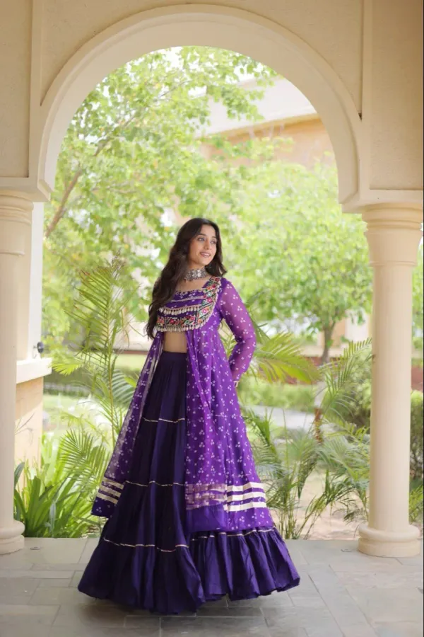 Purple_Bandhani_Print_Lehenga_With_Kutchi_Patche_Work_Embellished_Lahenga_Kurti