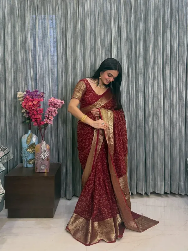 Maroon_Bandhani_Printed_Pure_Cotten_Soft_Silk_Saree_With_Rich_Gold_Zari_Weaved_Brocade_Border_Blouse_Piece_Veronica_Fashion_Hub