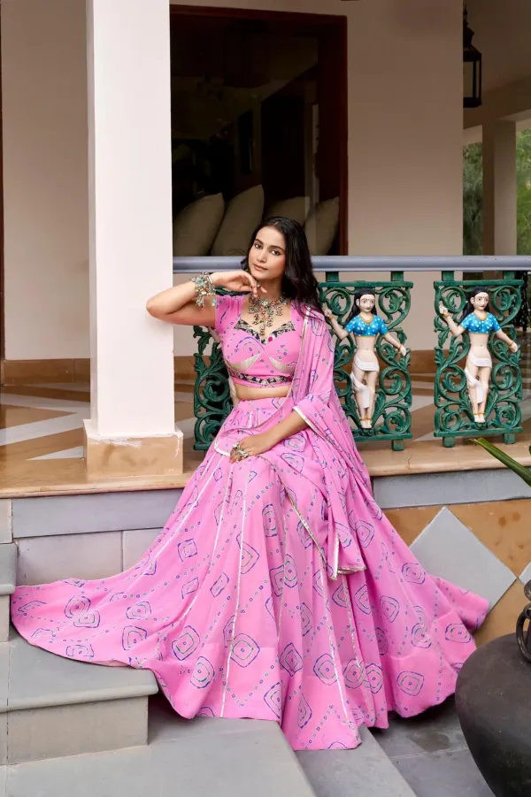 Navratri_Collection_Sea_Green_Lightweight_Comfort_With_A_Festivebandhani_Printed_Flared_Lehenga_Choli_Set_With_Contrast_Navy_Blue_Embroidered_Blouse_Veronica_Fashion_Hub