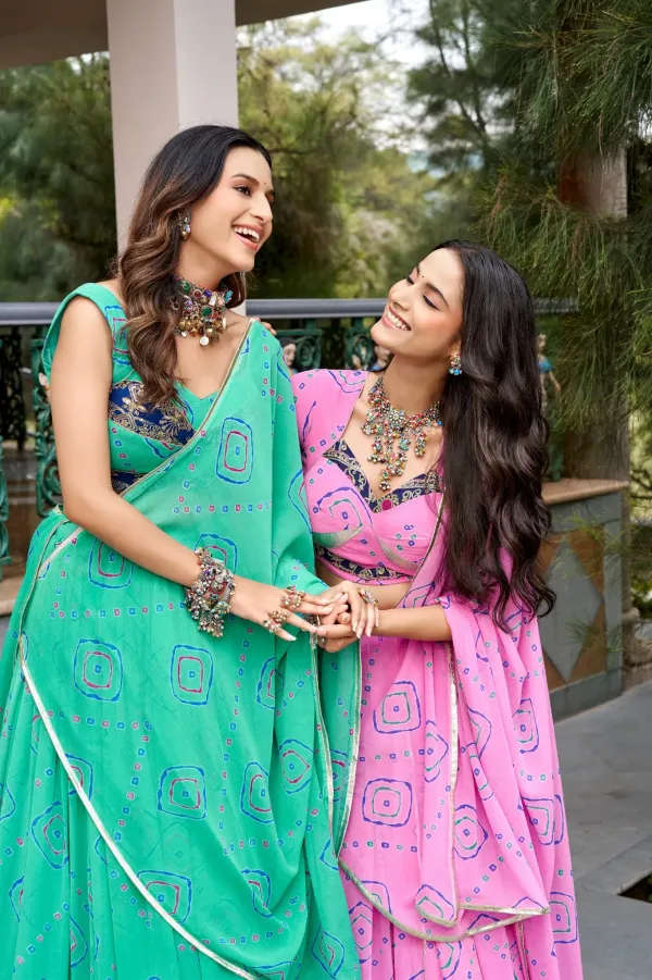 Navratri_Collection_Sea_Green_Lightweight_Comfort_With_A_Festivebandhani_Printed_Flared_Lehenga_Choli_Set_With_Contrast_Navy_Blue_Embroidered_Blouse_Veronica_Fashion_Hub