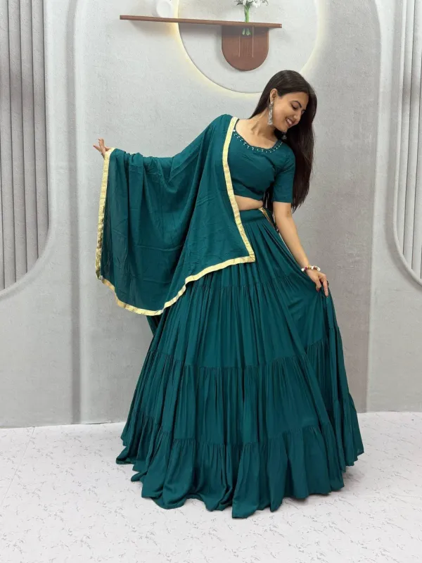 Navratri_Special_Lehenga_Choli_Teal_Green_Georgette_Tiered_Flared_Lehenga_Choli_Set_With_Gota_Border_Dupatta_Veronica_Fashion_Hub