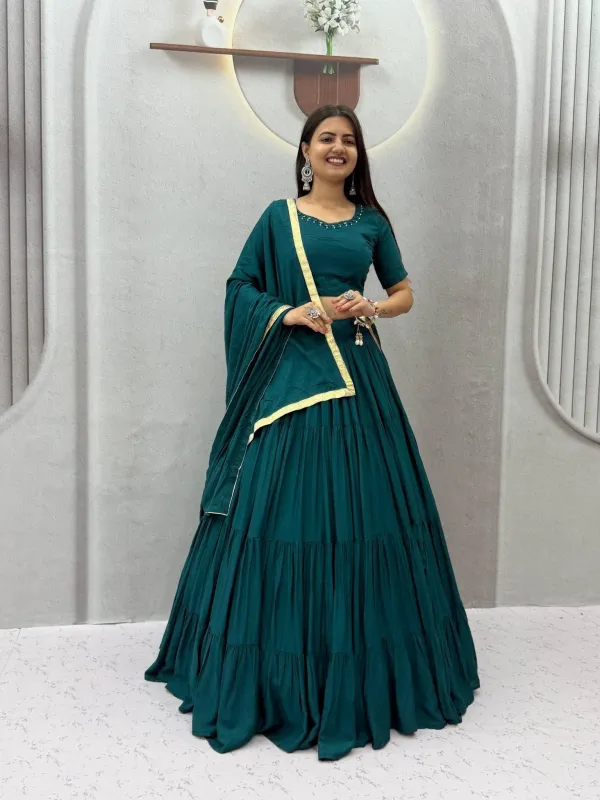 Navratri_Special_Lehenga_Choli_Teal_Green_Georgette_Tiered_Flared_Lehenga_Choli_Set_With_Gota_Border_Dupatta_Veronica_Fashion_Hub