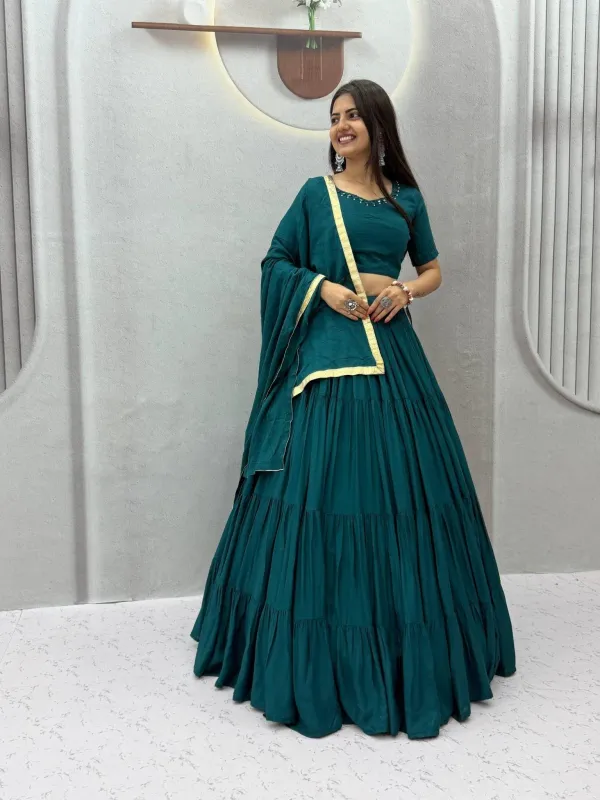 Navratri_Special_Lehenga_Choli_Teal_Green_Georgette_Tiered_Flared_Lehenga_Choli_Set_With_Gota_Border_Dupatta_Veronica_Fashion_Hub