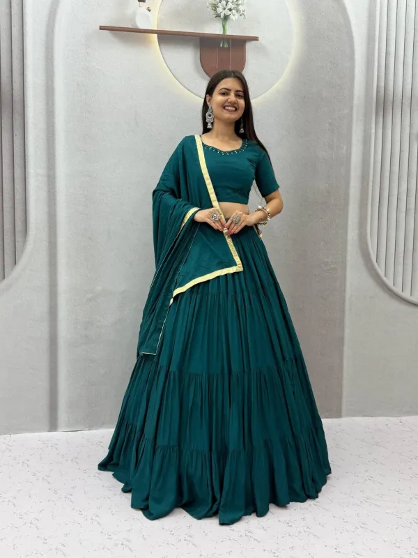Navratri_Special_Lehenga_Choli_Teal_Green_Georgette_Tiered_Flared_Lehenga_Choli_Set_With_Gota_Border_Dupatta_Veronica_Fashion_Hub