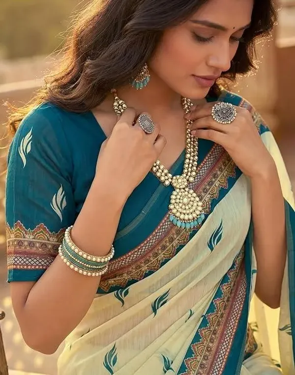 Birds_Wear_Cream_Linen_Printed_Saree