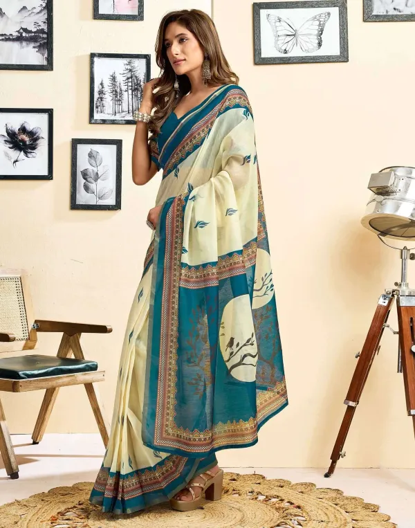 Birds_Wear_Cream_Linen_Printed_Saree