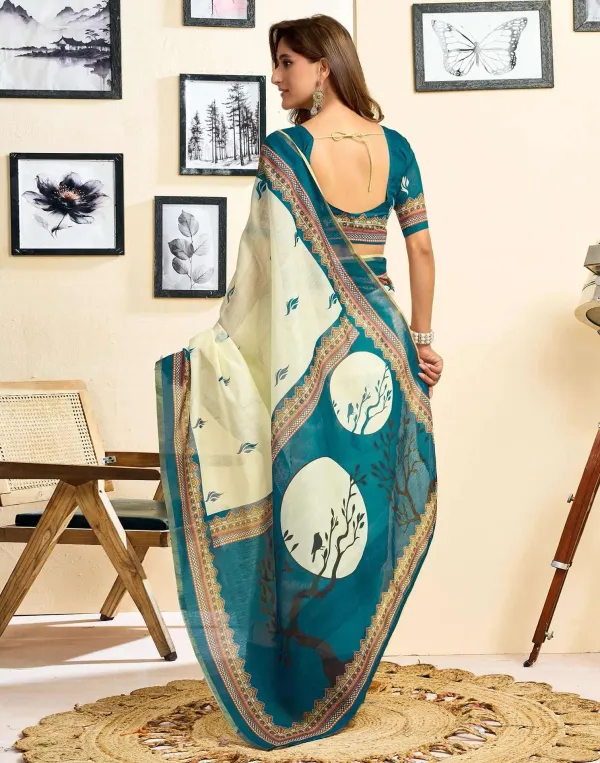 Birds_Wear_Cream_Linen_Printed_Saree