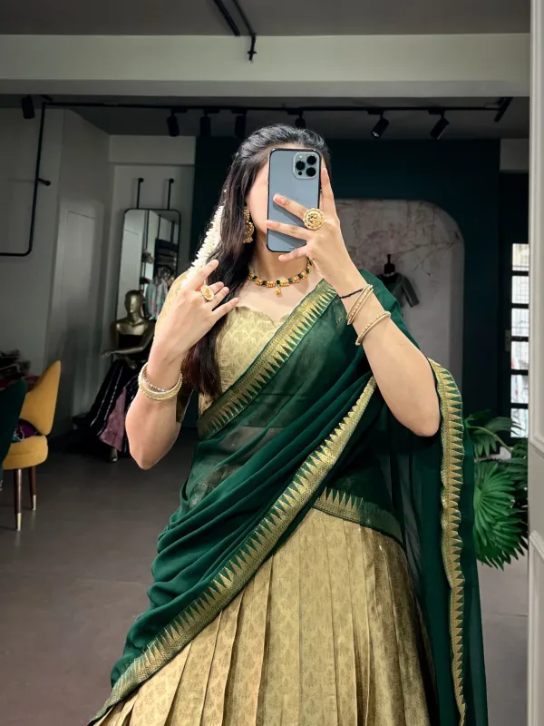 Green_Pure_Poly_Cotton_Elegant_Zari_Weaving_Work_South_Indian_Lehenga_Choli_Olive_Green