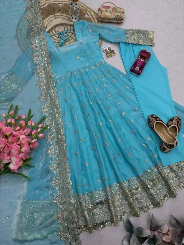 Sky_Blue_Organza_Anarkali_Suit_Set_With_Heavy_Sequin_Embroidery_Elephant_Zari_Border_Dupatta_Veronica_Fashion_Hub