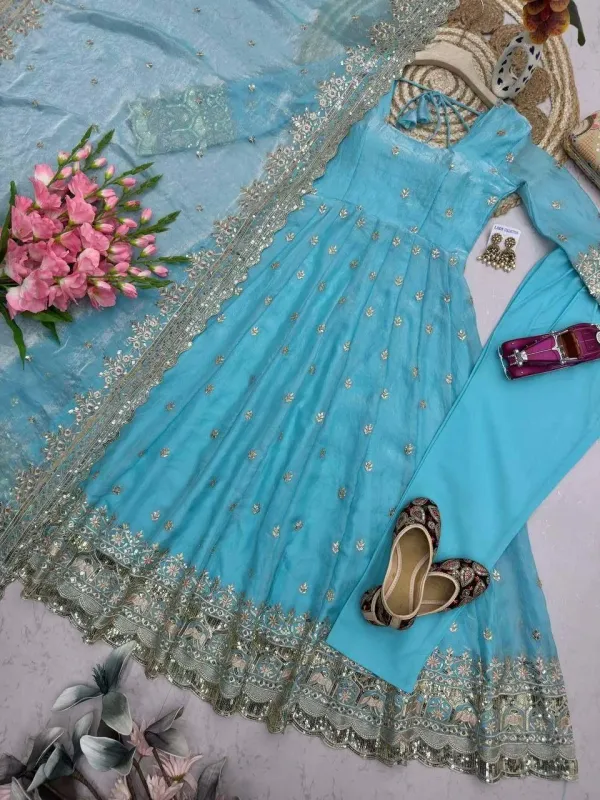 Sky_Blue_Organza_Anarkali_Suit_Set_With_Heavy_Sequin_Embroidery_Elephant_Zari_Border_Dupatta_Veronica_Fashion_Hub