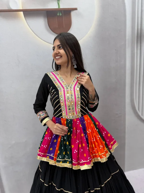 Pure_Cotton_Navratri_Chaniya_Choli_Set_With_Mirror_Work_Koti_Bandhani_Peplum_Accent_Veronica_Fashion_Hub