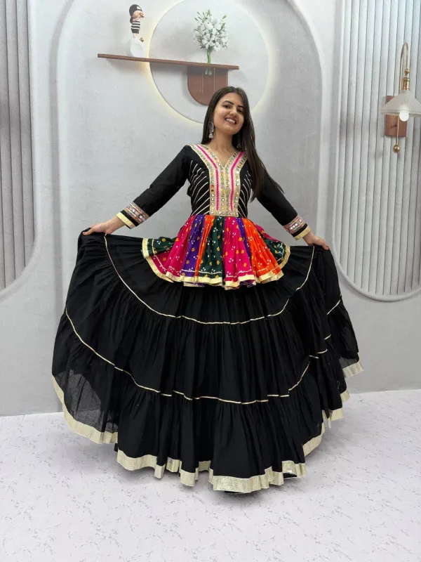 Pure_Cotton_Navratri_Chaniya_Choli_Set_With_Mirror_Work_Koti_Bandhani_Peplum_Accent_Veronica_Fashion_Hub