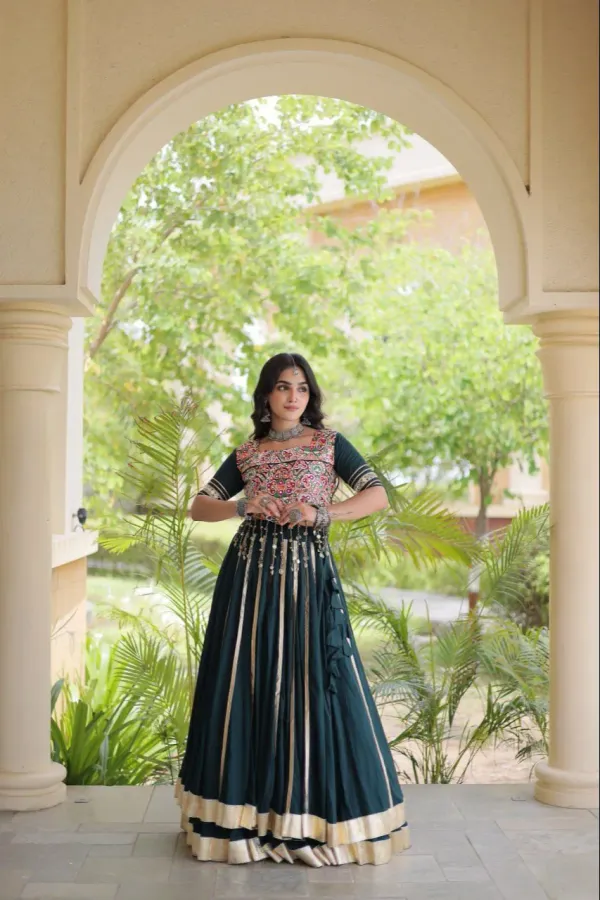 Navratri_Lehenga_Choli_Dark_Green_Flared_Kali_Lehenga_Choli_Set_With_Kutchi_Mirror_Work_Embroidered_Blouse_Veronica_Fashion_Hub