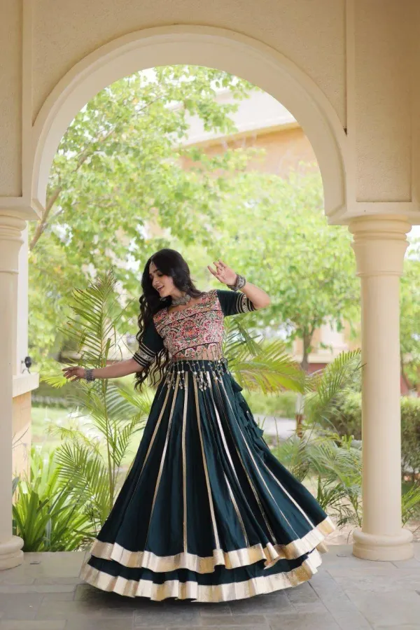 Navratri_Lehenga_Choli_Dark_Green_Flared_Kali_Lehenga_Choli_Set_With_Kutchi_Mirror_Work_Embroidered_Blouse_Veronica_Fashion_Hub