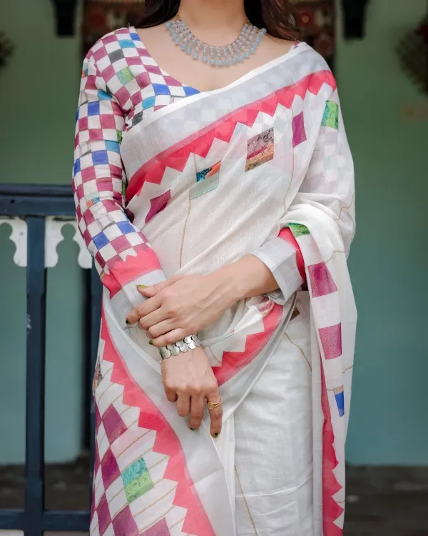 Ivory_Patchwork_Linen_Cotton_Saree_For_Women