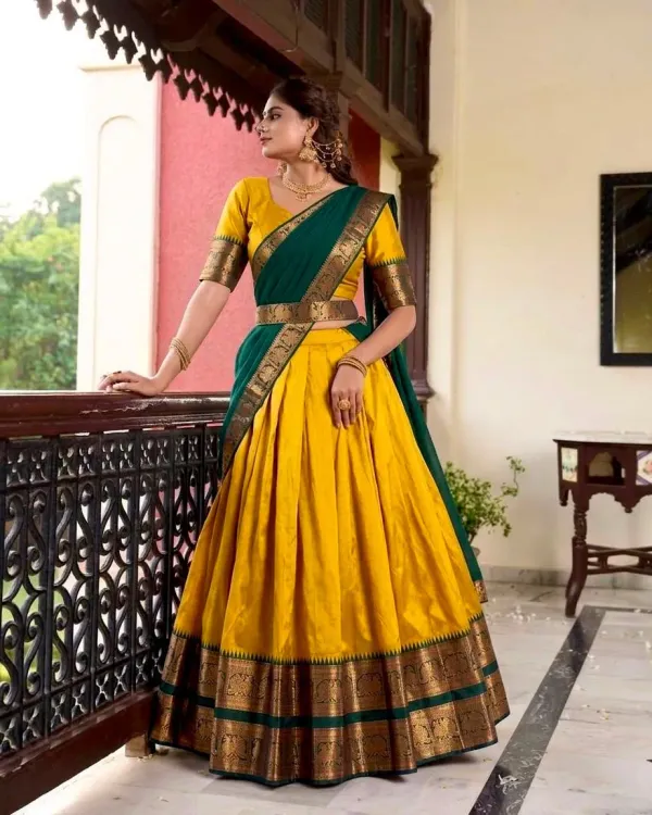 Narayan_Pattu_Lehenga_Is_A_Traditional_South_Indian_Ensemble_Crafted_From_Premium_Silk_Pattu_And_Distinguished_By_Intricate_Royal_Zari_Weaving