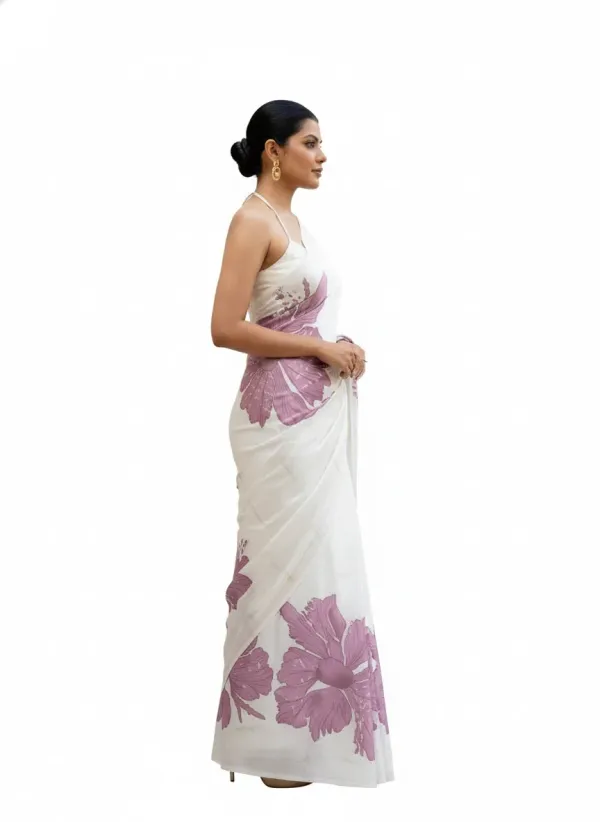 New_Designer_Original_Satin_White_Saree_With_Pastel_Blue_Flower_Digital_Print_For_Women
