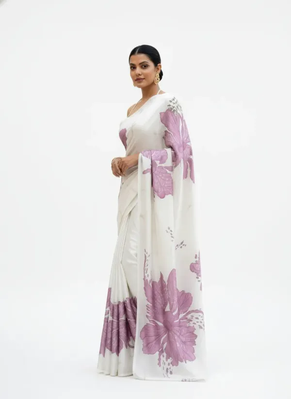New_Designer_Original_Satin_White_Saree_With_Pastel_Blue_Flower_Digital_Print_For_Women