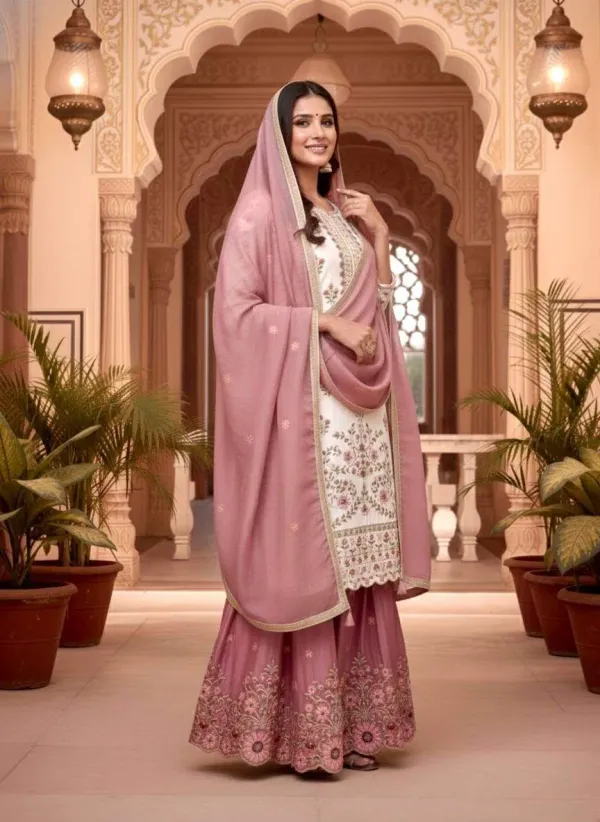 New_Designer_Party_Wear_Look_Pur_Gmy_Silk_Top_Plazzo_Dupatta_Set
