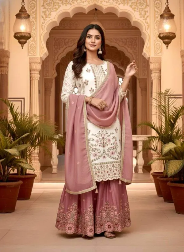 New_Designer_Party_Wear_Look_Pur_Gmy_Silk_Top_Plazzo_Dupatta_Set