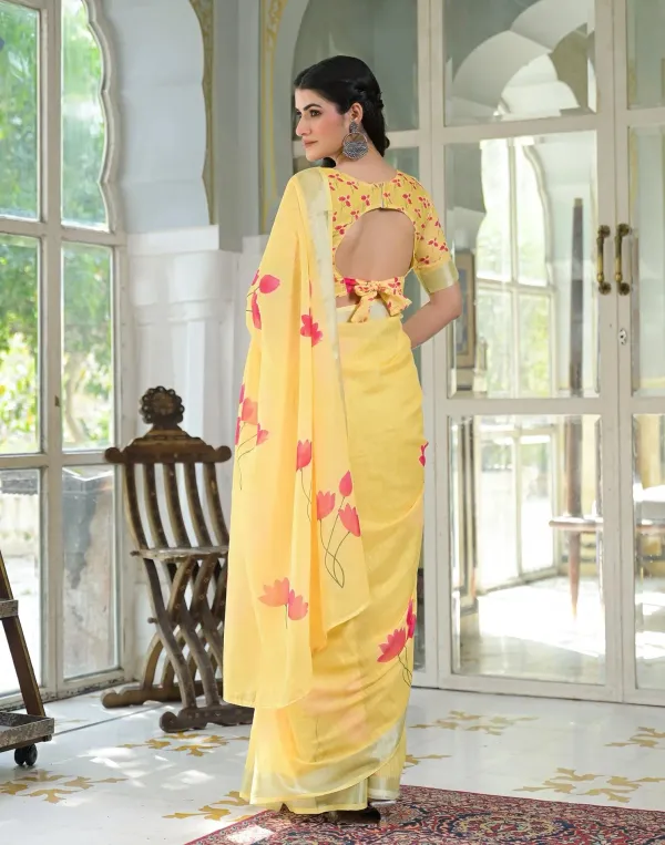 Light_Yellow_Linen_Floral_Printed_Saree