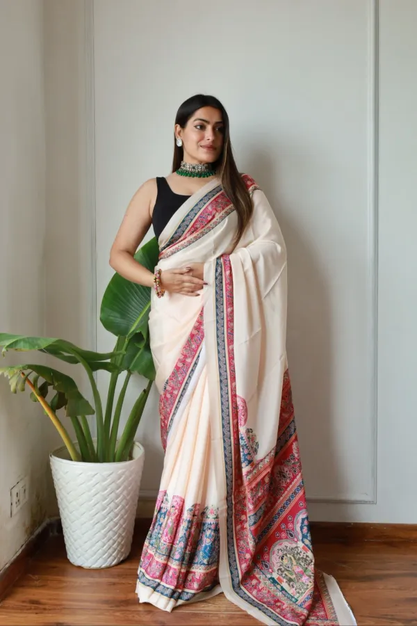 Cream_New_Madhubani_Satin_New_Collection_With_Blouses_Piece_For_Women