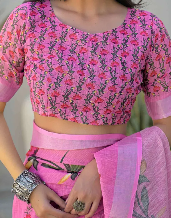 Pink_Linen_Floral_Printed_Saree