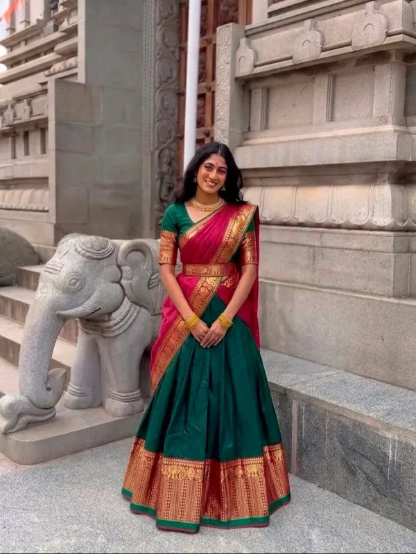 Narayan_Pattu_Lehenga_Is_A_Traditional_South_Indian_Ensemble_Crafted_From_Premium_Silk_Pattu_And_Distinguished_By_Intricate_Royal_Zari_Weaving
