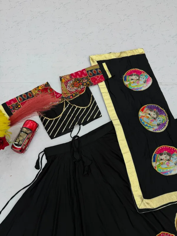 Readymade_Navratri_Special_Pure_Cotton_Black_Lehenga_Choli_With_Dupatta