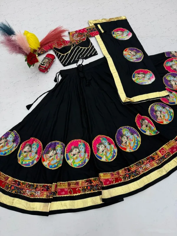 Readymade_Navratri_Special_Pure_Cotton_Black_Lehenga_Choli_With_Dupatta