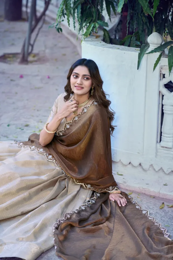 Rust_Pure_Poly_Cotton_With_Zari_Woven_Half_Saree_Lehenga