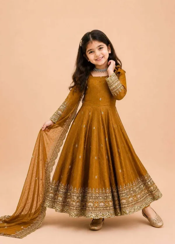 Copper_Brown_Fandy_Silk_Anarkali_Gown_Features_Elegant_Square_Neck_Detailing_And_Intricate_Thread_And_Sequin_Embroidery