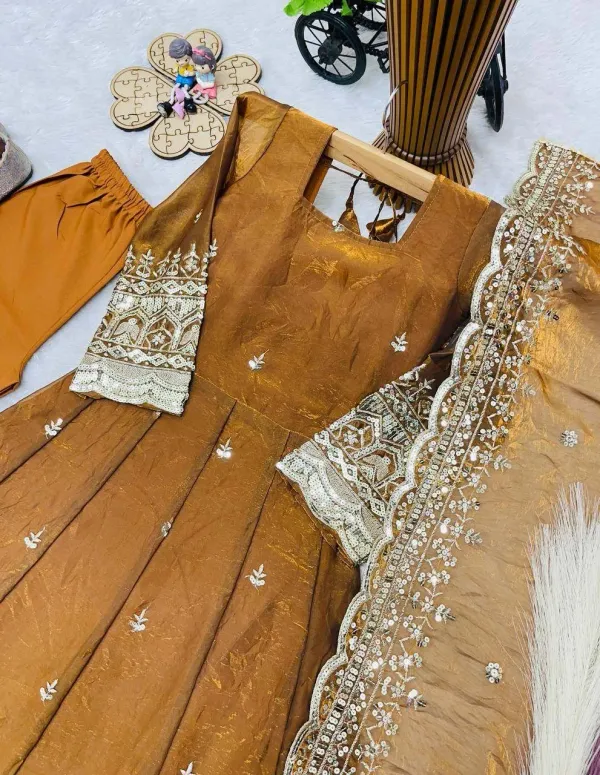 Copper_Brown_Fandy_Silk_Anarkali_Gown_Features_Elegant_Square_Neck_Detailing_And_Intricate_Thread_And_Sequin_Embroidery