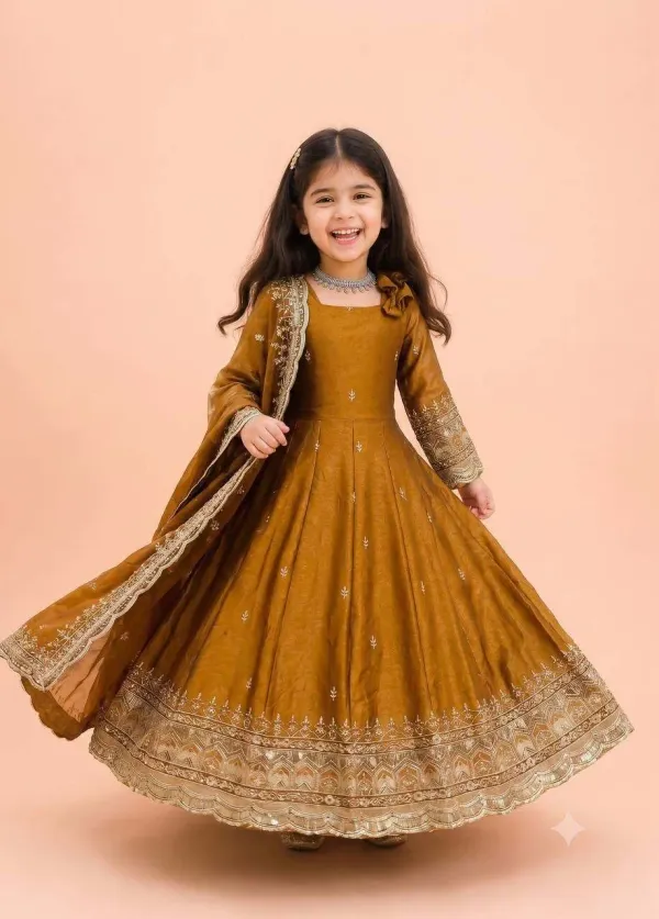 Copper_Brown_Fandy_Silk_Anarkali_Gown_Features_Elegant_Square_Neck_Detailing_And_Intricate_Thread_And_Sequin_Embroidery