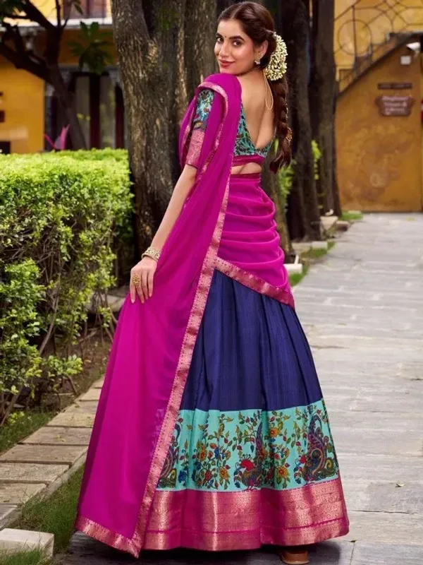 Blue_Elegant_Aastha_Silk_Printed_Lehenga_Choli_Set_With_Zari_Weaving_And_Georgette_Dupatta
