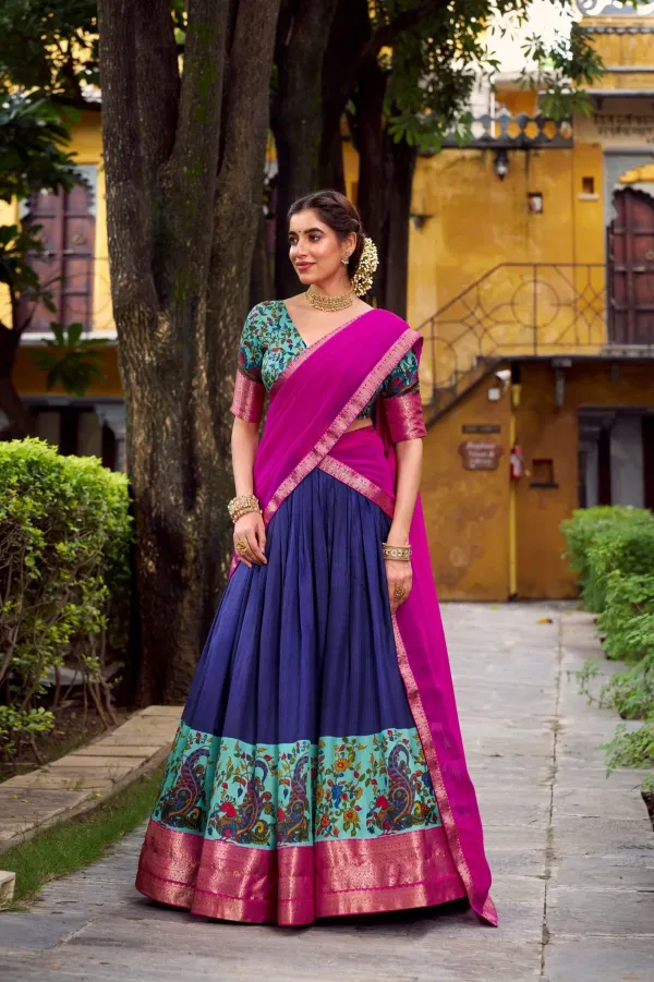 Blue_Elegant_Aastha_Silk_Printed_Lehenga_Choli_Set_With_Zari_Weaving_And_Georgette_Dupatta
