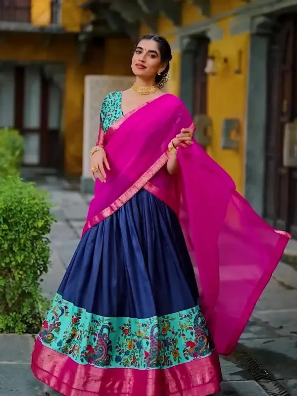Blue_Elegant_Aastha_Silk_Printed_Lehenga_Choli_Set_With_Zari_Weaving_And_Georgette_Dupatta
