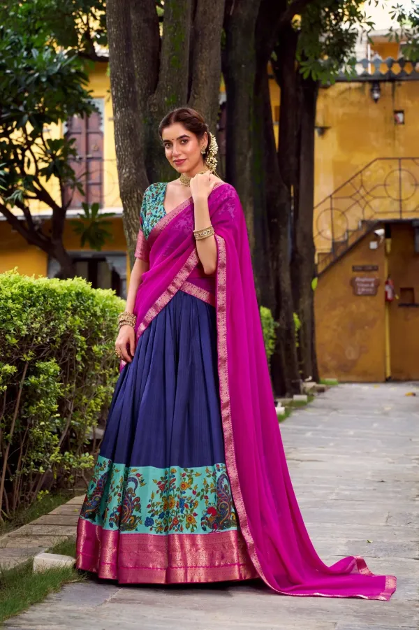 Blue_Elegant_Aastha_Silk_Printed_Lehenga_Choli_Set_With_Zari_Weaving_And_Georgette_Dupatta