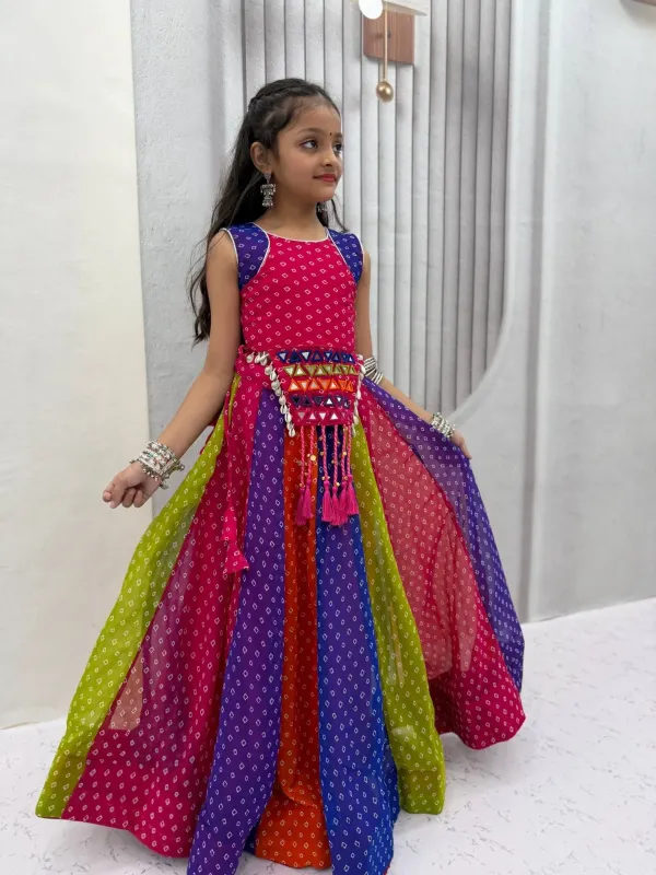 Navratri_Collection_Multi_Colors_Georgette_Bandhani_Print_Navratri_Chaniya_Choli_With_Real_Mirror_And_Kodi_Work_Waist_Detailing