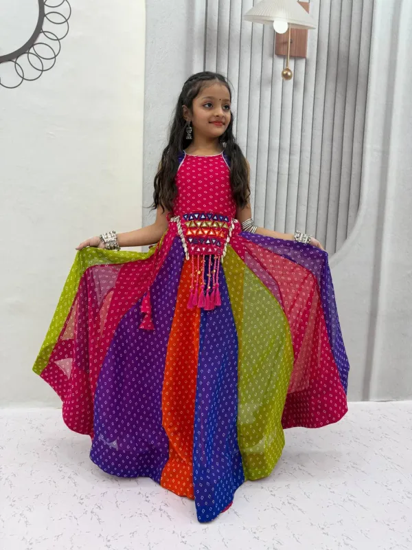 Navratri_Collection_Multi_Colors_Georgette_Bandhani_Print_Navratri_Chaniya_Choli_With_Real_Mirror_And_Kodi_Work_Waist_Detailing
