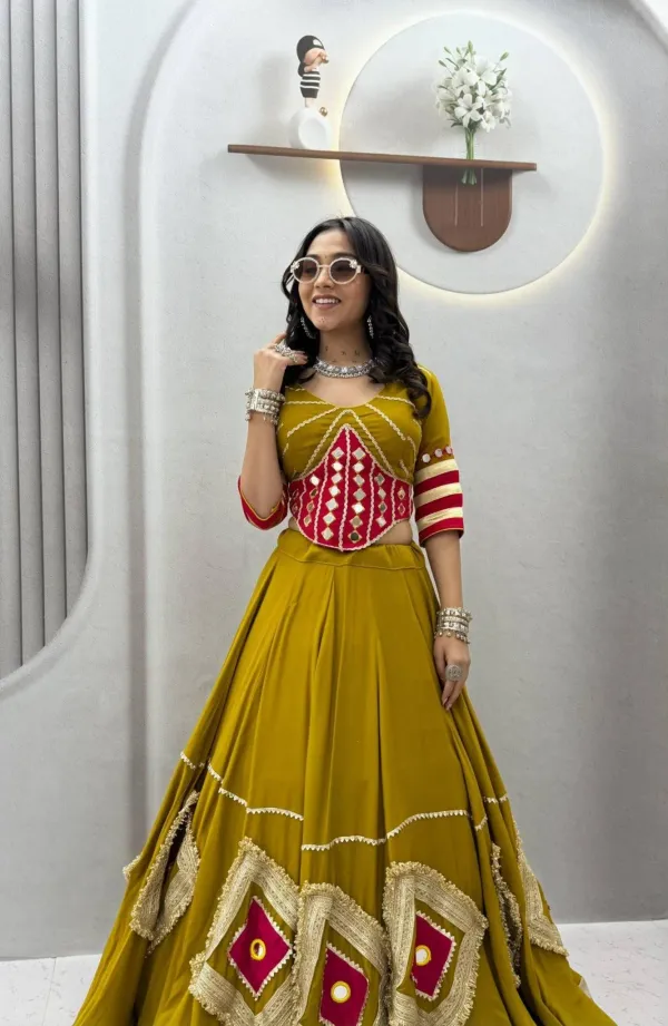 Navratri_Special_Mustard_Yellow_Flared_Lehenga_Choli_Set_With_Red_Mirror_Work_Embroidered_Waist_Patch_Diamond_Hem_Patches_Veronica_Fashion_Hub